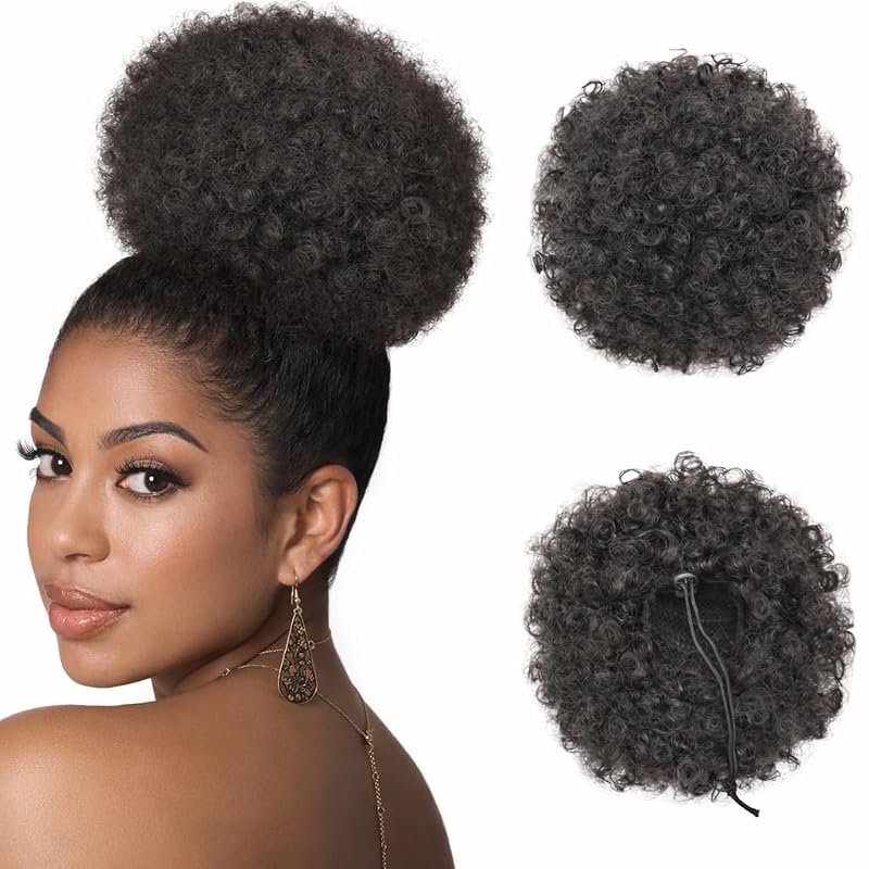 AISI QUEENS Afro Puff Drawstring Ponytail, Black Brown, 2#