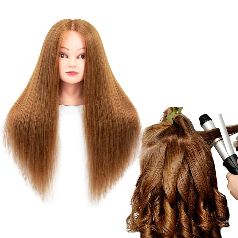 NAYOO Mannequin Head with Hair, 60% Real Hair Blend, Life-Size, Includes Table Clamp, Training mannequin head for Braiding & Styling Practice, Perfect for Beauty Students & Beginners