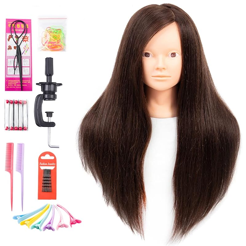 NAYOO Mannequin Head with Hair for Braiding & Styling Practice, Life-Size Training Head with Makeup Practice, Includes Table Clamp, Beauty Student Model