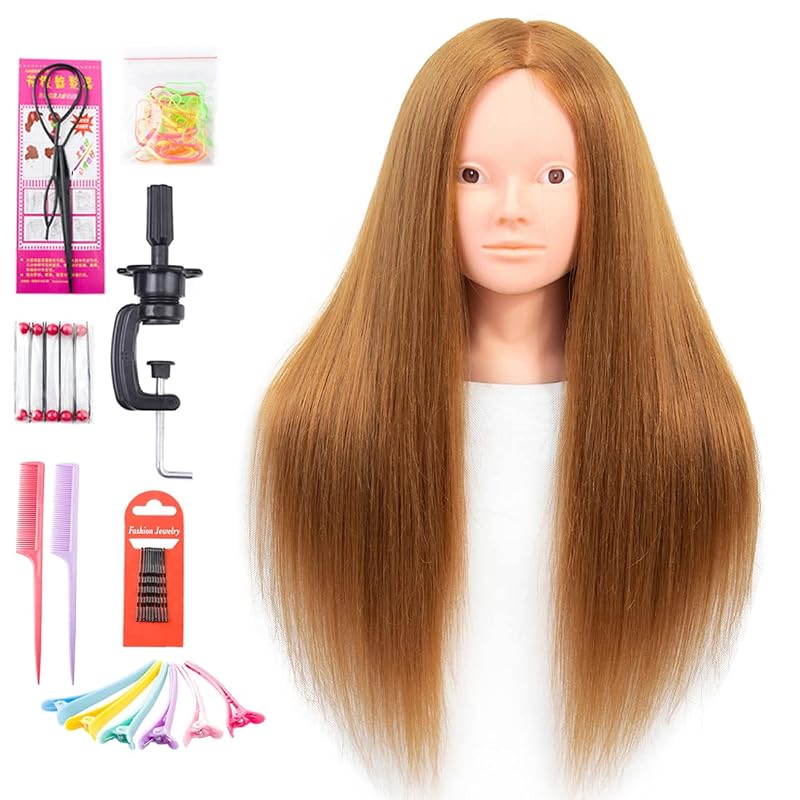 NAYOO Mannequin Head with Hair for Braiding & Styling Practice, Life-Size Training Head with Makeup Practice, Includes Table Clamp, Beauty Student Model