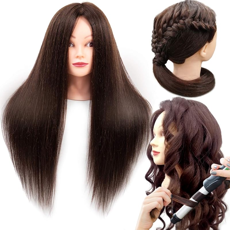 NAYOO Mannequin Head with Hair, 60% Real Hair Blend, Life-Size, Includes Table Clamp, Training Mannequin Head for Braiding & Styling Practice, Perfect for Beauty Students & Beginners