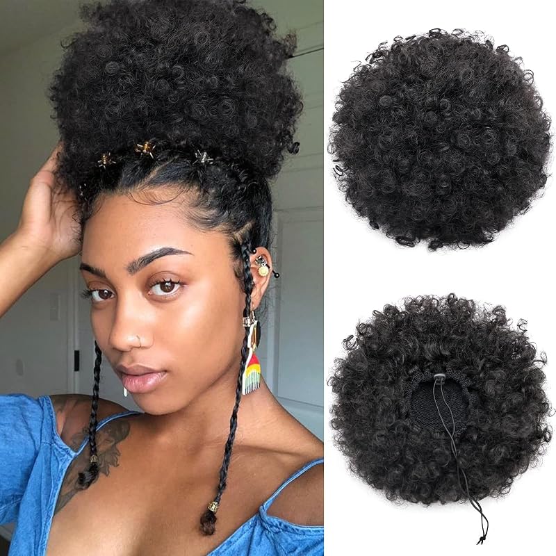 AISI QUEENS Short Afro Puff Drawstring Ponytail, Natural Black, Large