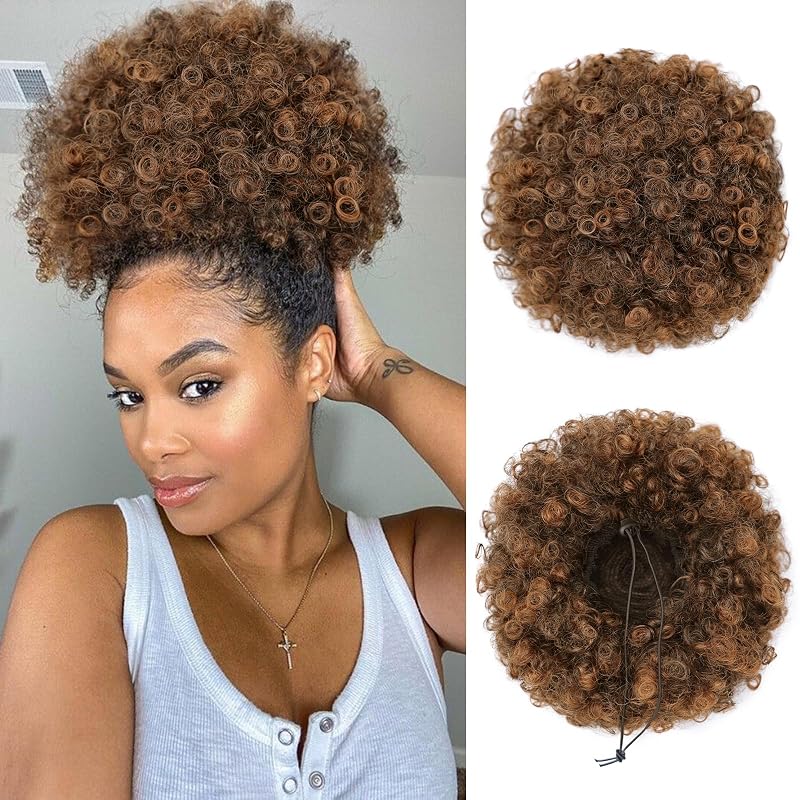 AISI QUEENS Synthetic Afro Puff Drawstring Ponytail, 1B/30#, Large