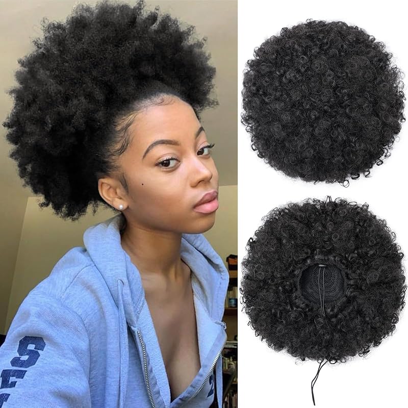 AISI QUEENS Afro Puff Clip On Synthetic Ponytail Extension, 1B#