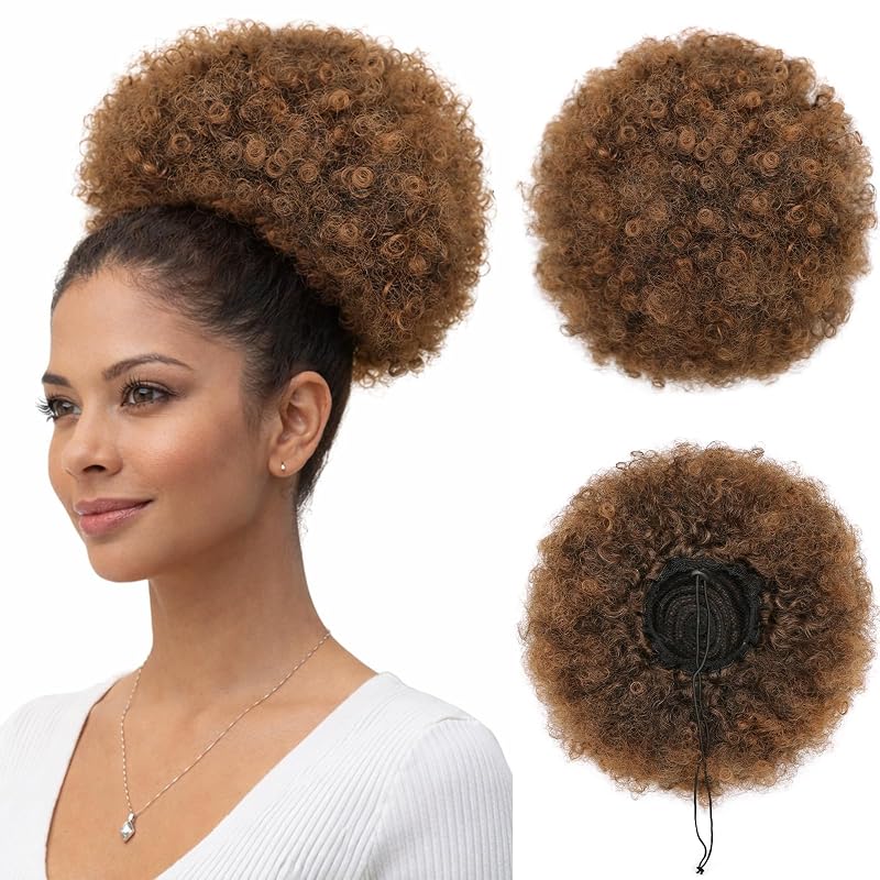 AISI QUEENS Afro Ponytail Drawstring Kinky Curly, Black to Auburn Brown