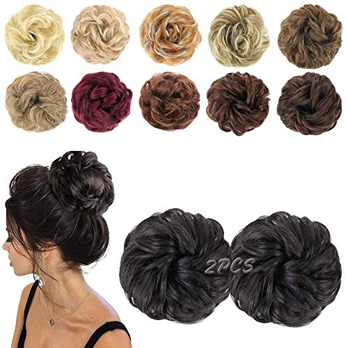 MORICA 2PCS Messy Bun Hair Piece for Women,Natural Black Hair Bun Scrunchie