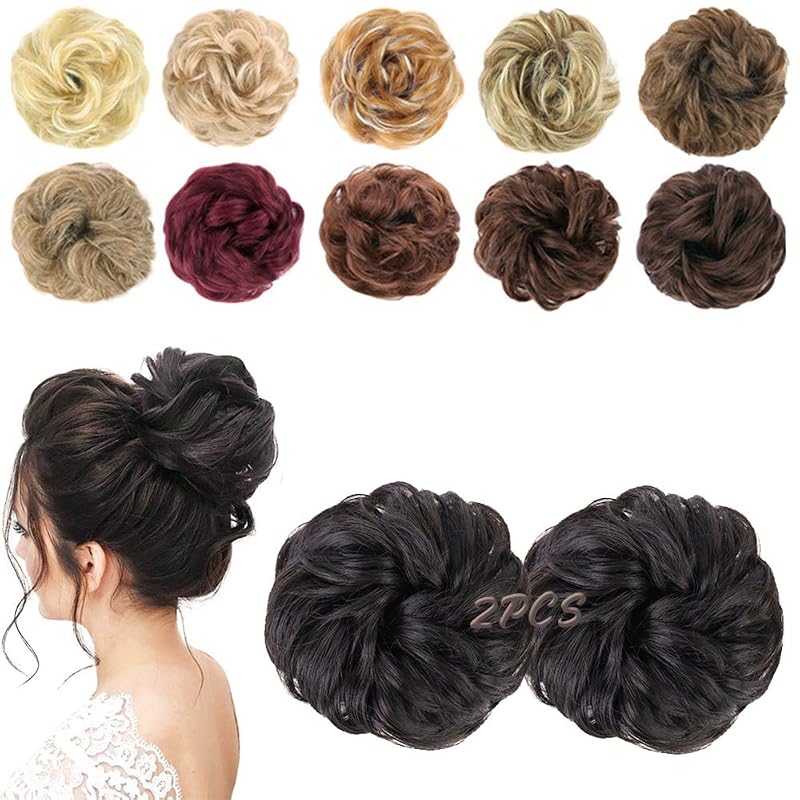 MORICA 2PCS Messy Bun Hair Piece for Women,Brown Black Hair Bun Scrunchie