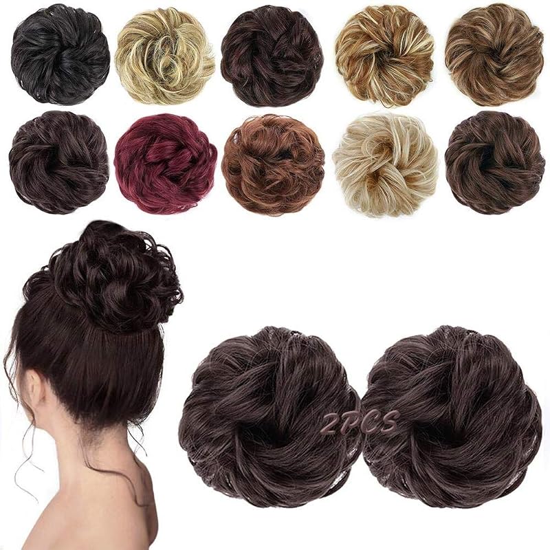 MORICA 2PCS Messy Bun Hair Piece for Women,Dark Brown Hair Bun Scrunchie