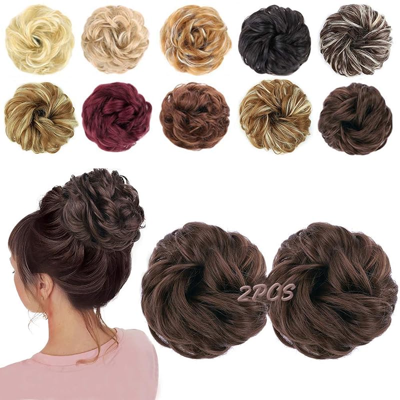 MORICA 2PCS Messy Bun Hair Piece for Women,Medium Brown Hair Bun Scrunchie