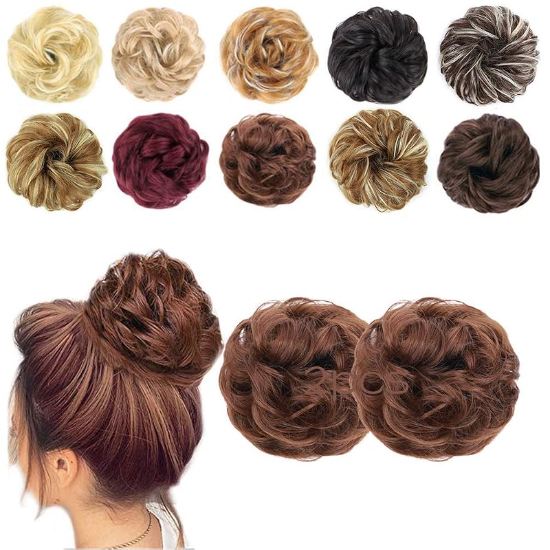 MORICA 2PCS Messy Bun Hair Piece for Women,Light Auburn Hair Bun Scrunchie
