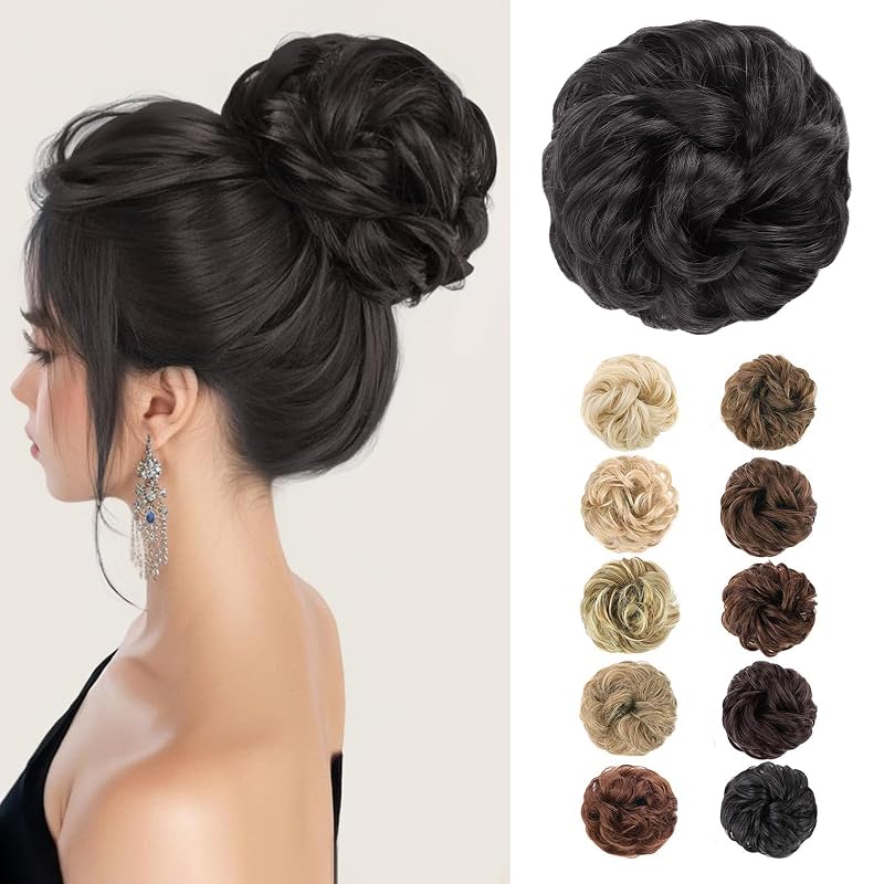 MORICA Messy Hair Bun Hair Scrunchies Extension Curly Wavy Messy Bun Hair Synthetic Chignon Hairpieces for Women(2#)