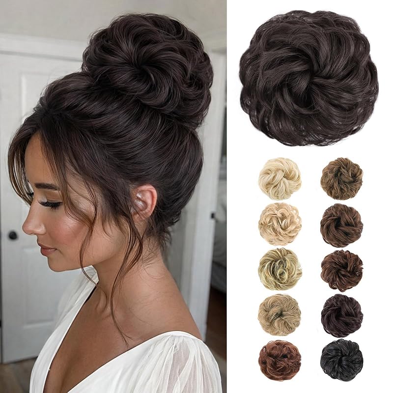 MORICA 1PCS Messy Bun Hair Piece for Women, Brown Black Hair Bun Scrunchie