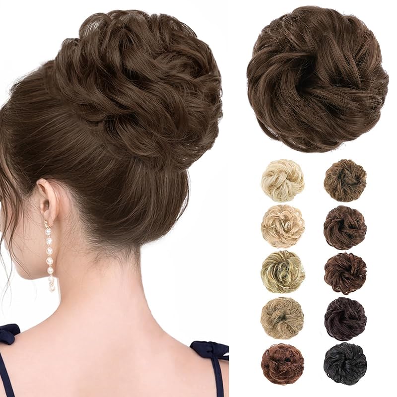 MORICA 1PCS Messy Bun Hair Piece for Women, Medium Brown Hair Bun Scrunchie