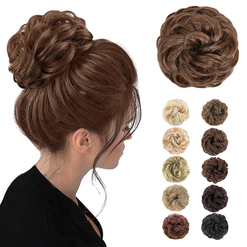 MORICA 1PCS Messy Bun Hair Piece for Women, Chestnut Brown Bun Scrunchie