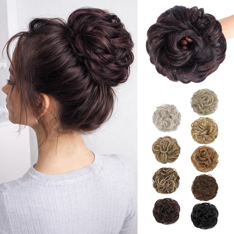 MORICA 1PCS Messy Bun Hair Piece for Women, Auburn Brown Hair Bun Scrunchie