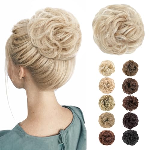 MORICA 1PCS Messy Bun Hair Piece for Women,Ash Blonde & Bleach Blonde