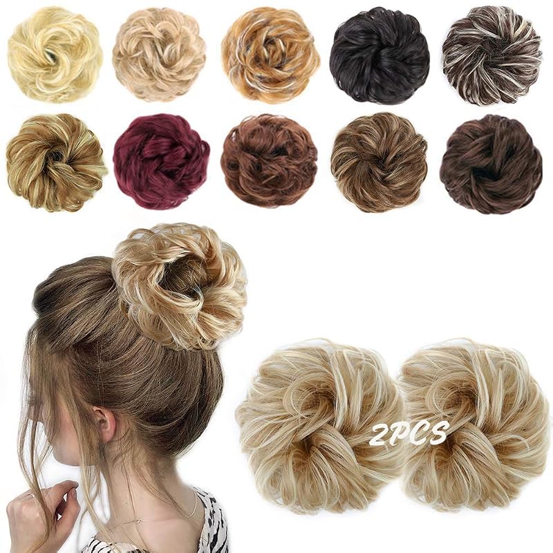 MORICA 1PCS Messy Bun Hair Piece for Women,Ash Blonde & Bleach Blonde