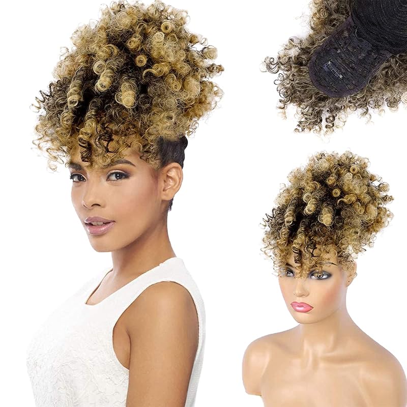 ENTRANCED STYLES Drawstring Ponytail with Bangs Afro Puff Curly T27