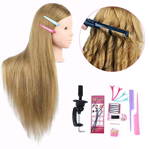 MEDO Mannequin Head 26 Inch With 60% Real Hair Brown Practice Training Head Synthetic Long Straight Hair Dresser Training Head Doll Cosmetology Manikin Head And Clamp Stand No Make Up(No make up, 27)