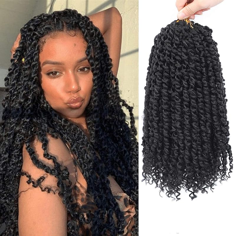 Passion Twist Hair - 8X 12 Inch Passion Twist Crochet Hair For Women, Crochet Pretwisted Curly Hair Passion Twists Synthetic Braiding Hair Extensions (12 Inch, 1B)