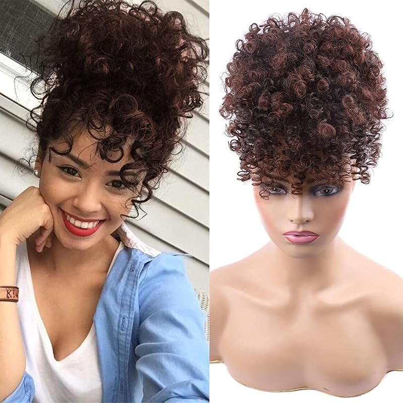 ENTRANCED STYLES Drawstring Ponytail with Bangs, Afro Puff Ponytail 2-33#