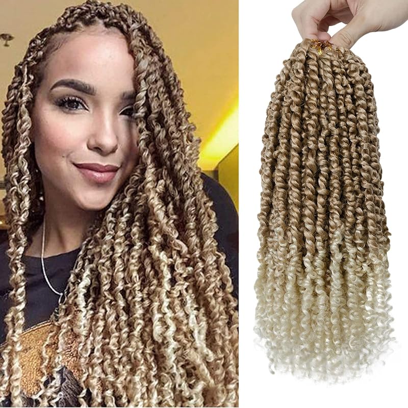 Passion Twist Hair - 8X 14 Inch Passion Twist Crochet Hair For Women, Crochet Pretwisted Curly Hair Passion Twists Synthetic Braiding Hair Extensions (14 Inch, T27/613)