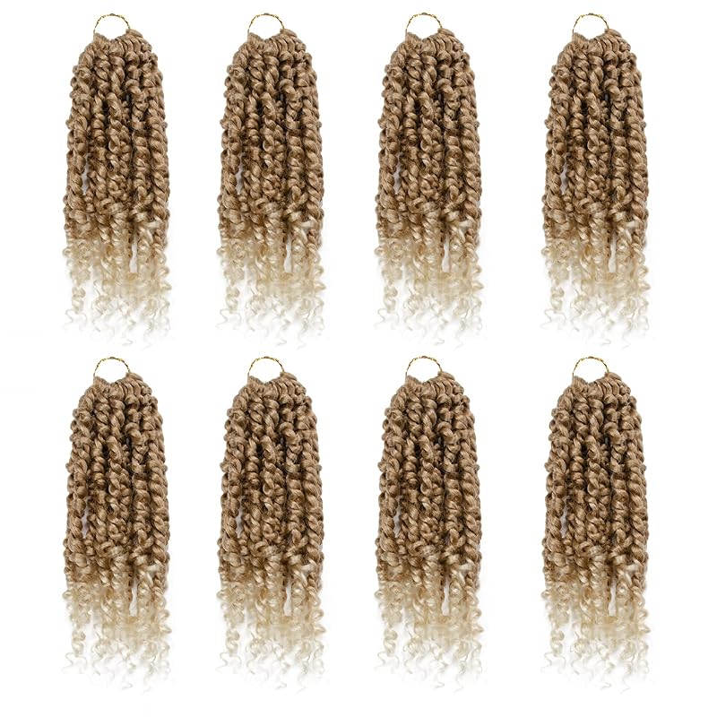 Passion Twist Hair - 8 Packs 10 Inch Passion Twist Crochet Hair For Women, Crochet Pretwisted Curly Hair Passion Twists Synthetic Braiding Hair Extensions (10 Inch 8 Packs, T27/613)