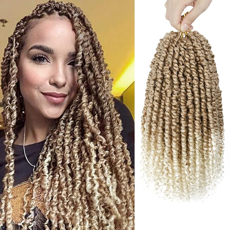 Passion Twist Hair - 8 Packs 12 Inch Passion Twist Crochet Hair For Women, Crochet Pretwisted Curly Hair Passion Twists Synthetic Braiding Hair Extensions (12 Inch 8 Packs, T27/613)