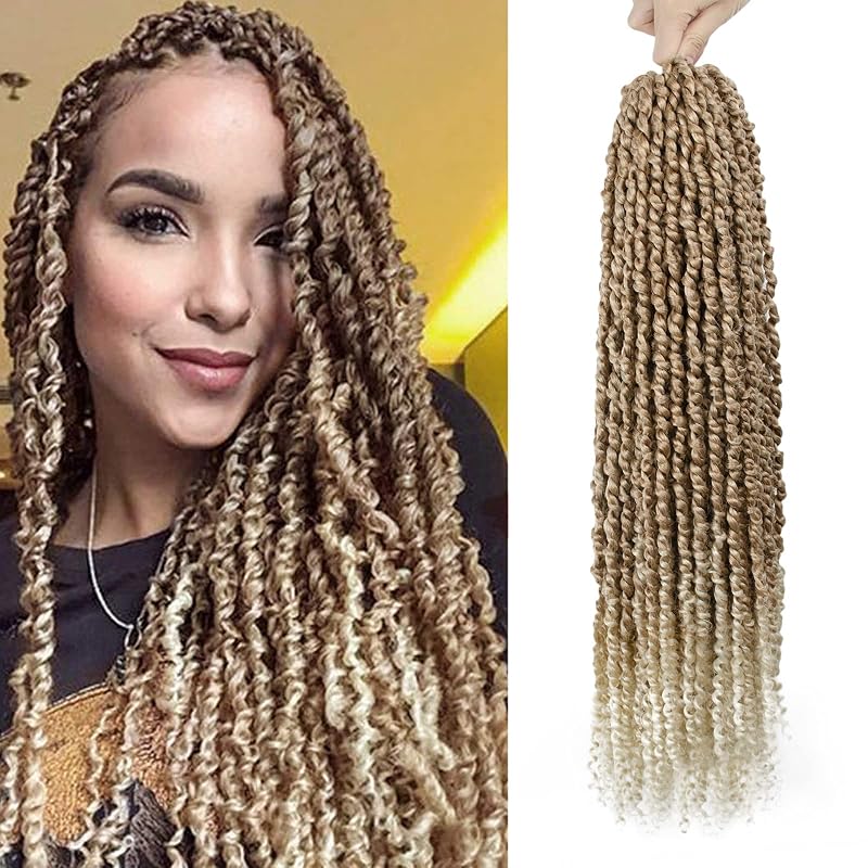 Passion Twist Hair - 8 Packs 24 Inch Passion Twist Crochet Hair For Women, Crochet Pretwisted Curly Hair Passion Twists Synthetic Braiding Hair Extensions (24 Inch 8 Packs, T27/613)