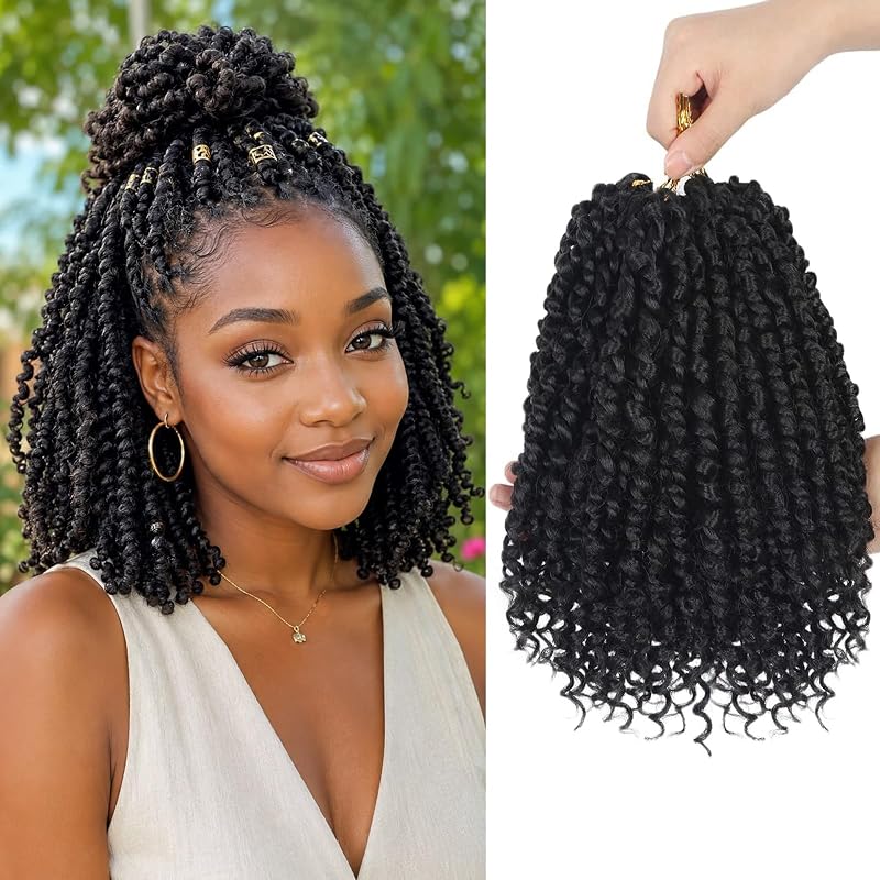 Pre-Twisted Passion Twist Crochet Hair 10 Inch for Black Women 8 Packs 1B#