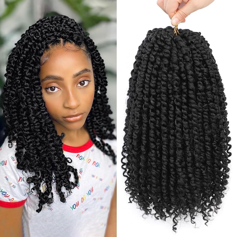 Pre-Twisted Passion Twist Crochet Hair 14 Inch for Black Women 8 Packs 1B#