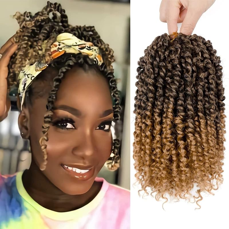 Passion Twist Hair - 8 Packs 6 Inch Passion Twist Crochet Hair For Women, Crochet Pretwisted Curly Hair Passion Twists Synthetic Braiding Hair Extensions(6 Inch 8 Packs, T27)
