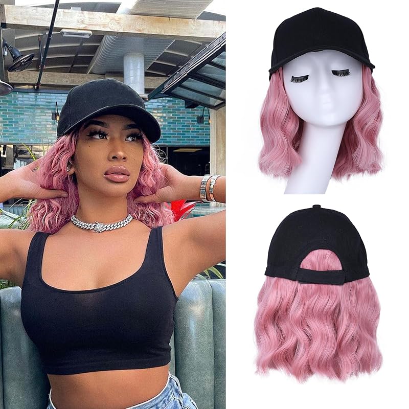 Hat Wigs for Women Baseball Cap with Hair Extensions, 14inch