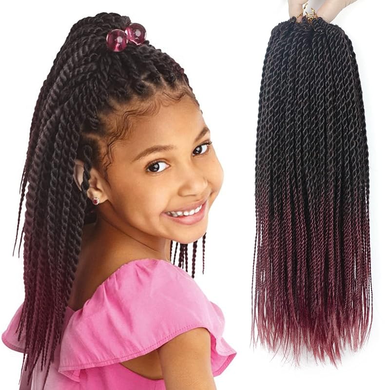 NAYOO Senegalese Twist Crochet Hair for Kids - 8 Packs 14 Inch Small Crochet Hair for Black Women, 30 Strands/Pack Ombre Crochet Braids Hair, Crochet Twist Hair Hot Water Setting(14 Inch, 1B/BUG)