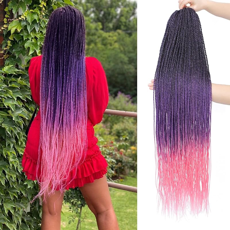NAYOO Long Ombre Senegalese Twist 28 Inch Hair, 8 Pack Small Crochet Hair For Braiding, 35 Strands/Pack Crochet Braids Hair for Black Women, Twist (28 Inch, 1B/Purple/Pink)