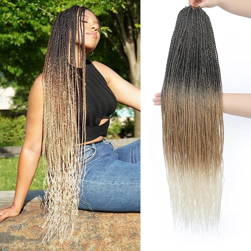 NAYOO Ombre Senegalese Twist, 34 Inch 8 Packs Small Twist Crochet Hair For Black Women, 35 Strands/Pack Braids, Hot Water Setting (34 Inch, 1B/27/613)