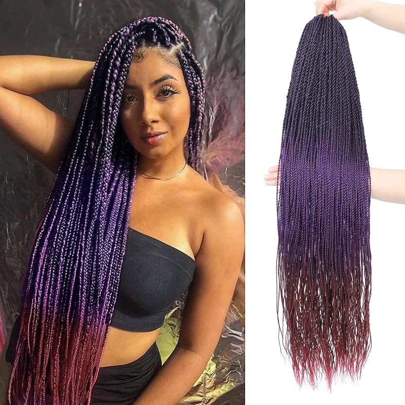NAYOO Long Crochet Hair Senegalese Twist, 28 Inch 8 Packs Small Crochet Hair for Black Women, 35 Strands/Pack Ombre Crochet Twist Hair Hot Water Setting (28 Inch, 1B/Purple/Bug)
