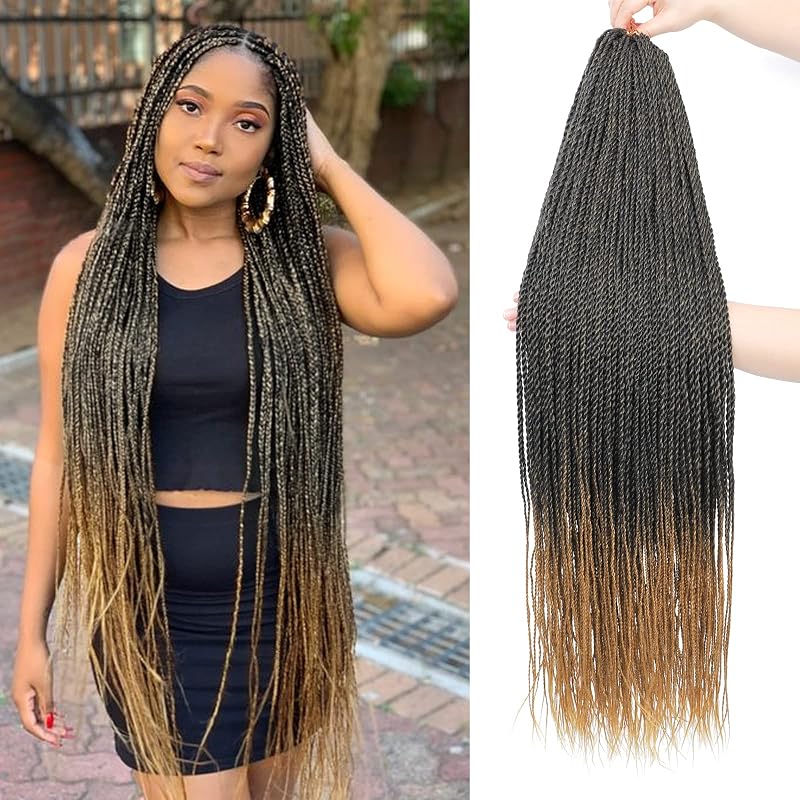 NAYOO Long Crochet Hair Senegalese Twist, 34 Inch 8 Packs Small Crochet Hair for Black Women, 35 Strands/Pack Crochet Braids Hair, Crochet Twist Hair Hot Water Setting (34 Inch, 1B/27)