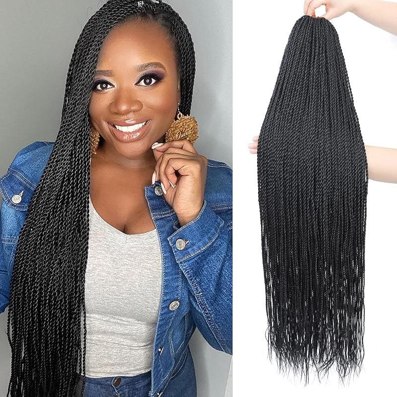 NAYOO Long Crochet Hair Senegalese Twist, 34 Inch 8 Packs Small Crochet Hair For Black Women, 35 Strands/Pack Braids Hair Extensions Crochet, Crochet Braids Twist Hot Water Setting (34 Inch, 1B)