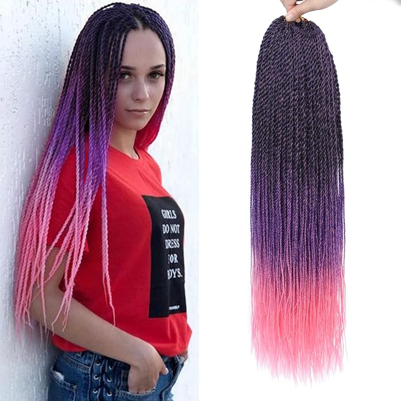 NAYOO Pink Crochet Hair Senegalese Twist, 18 Inch 8 Packs Ombre Crochet Braids Hair, 35 Strands/Pack Crochet Twist Hair, Pre-Lopped Small Crochet Hair for Black Women (18 Inch, 1B/Purple/Pink)