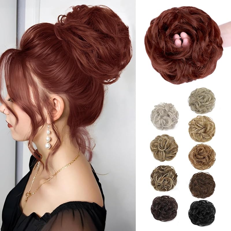 MORICA 1PCS Messy Bun Hair Piece for Women, Wine Red Hair Bun Scrunchie