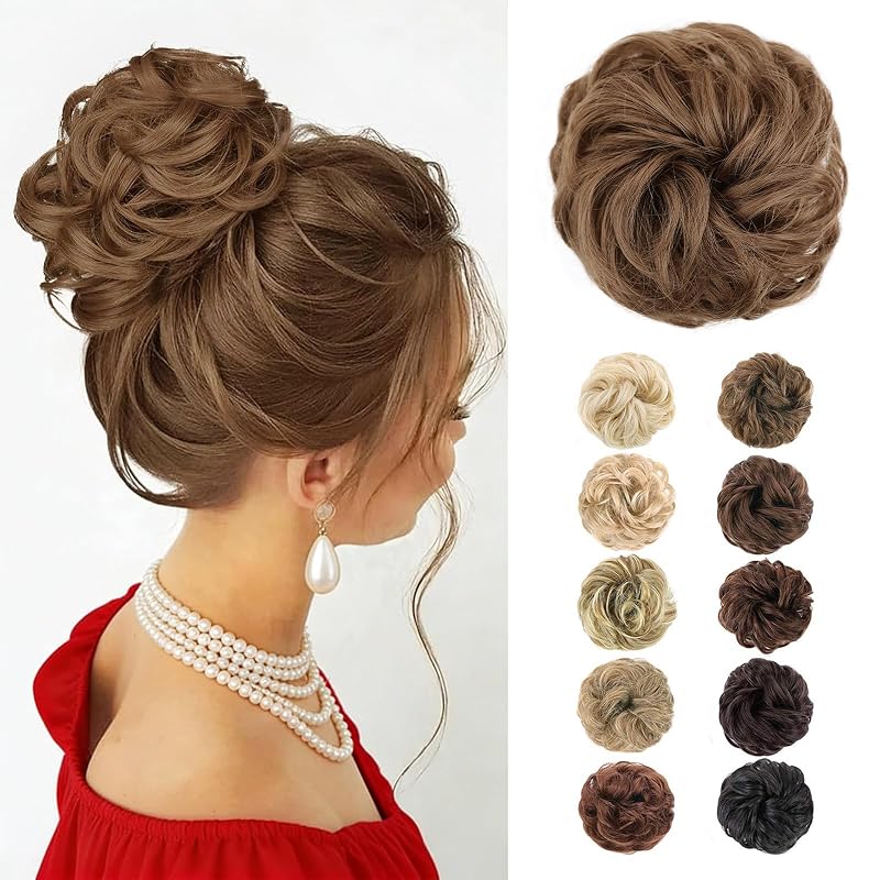 MORICA 1PCS Messy Bun Hair Piece for Women, Golden Brown Hair Bun Scrunchie