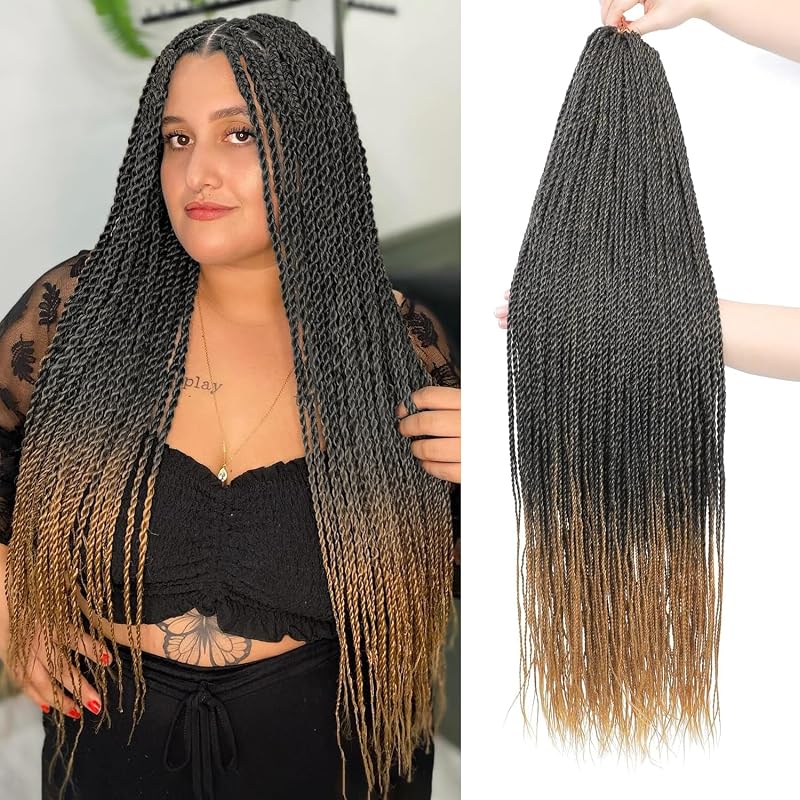 NAYOO Senegalese Twist Crochet Hair - 8 Packs 26 Inch Crochet Hair For Black Women, 35 Strands/Pack Small Twist Crochet Braids Hair Hot Water Setting, Pre-Looped Crochet Braiding Hair(26 Inch, 1B/27)
