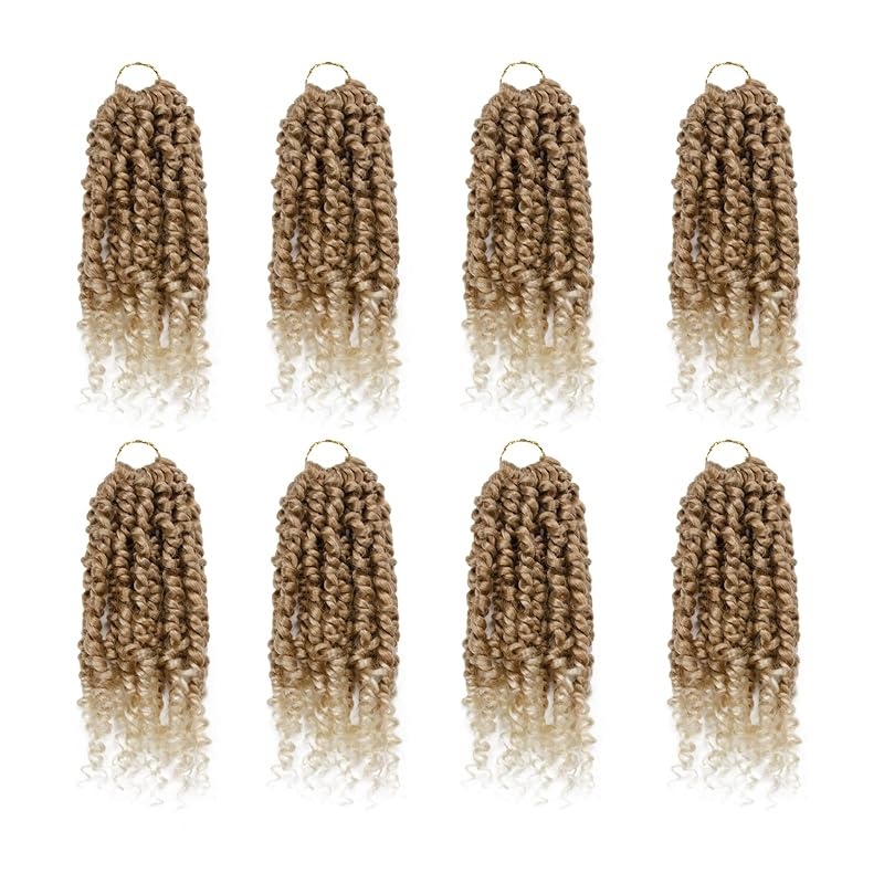 Passion Twist Hair For Kids- 8 Packs 6 Inch Passion Twist Crochet Hair For Women, Crochet Pretwisted Curly Hair Passion Twists Synthetic Braiding Hair Extensions(6 Inch 8 Packs, T27/613)