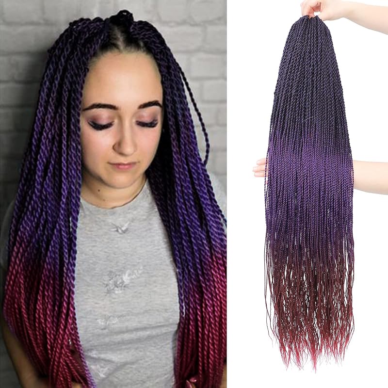 NAYOO Purple Crochet Hair - 8 Packs 26 Inch Ombre Crochet Hair For Black Women, 35 Strands/Pack Small Twist Crochet Braids Hair Hot Water Setting, Crochet Braiding Hair (26 Inch, 1B/Purple/BUG)