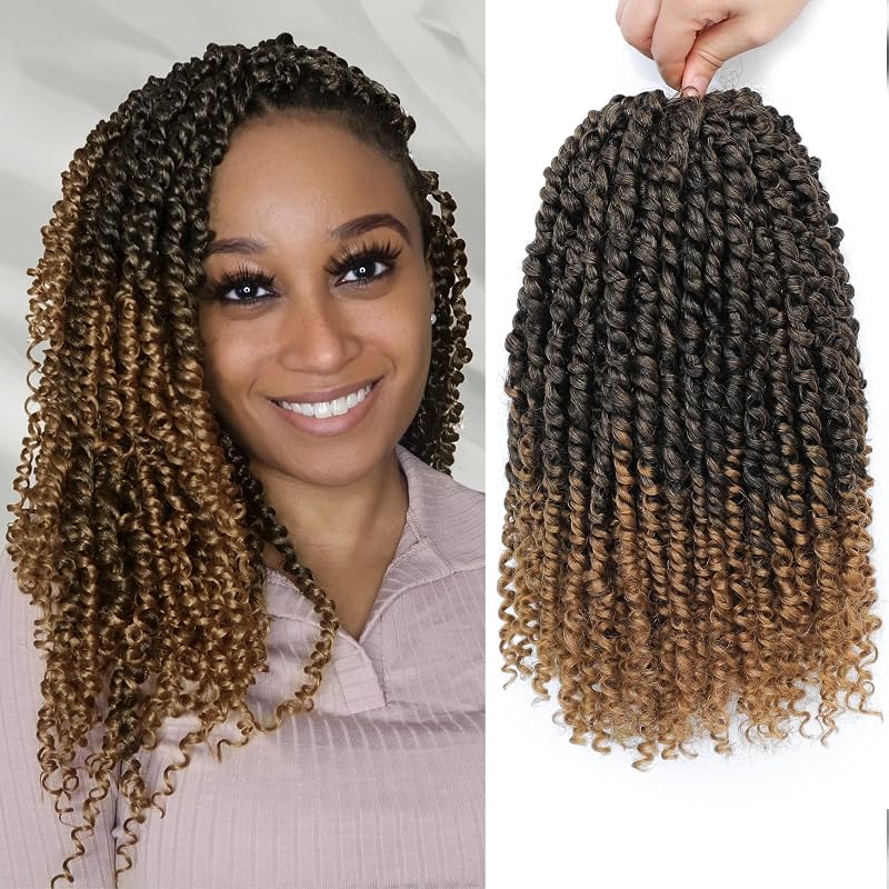 Passion Twist Hair, 8 pack 12 Inch Pre-Looped Passion Twist Braiding Hair, Pre-Twisted Passion Twist Crochet Hair for Women (12 Inch T30 and 12 Inch T27)