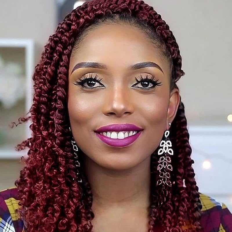 Nice One Passion Twist Hair, 8 Pack 12 Inch Pre-Looped Pre-Twisted Crochet Braiding Hair, Synthetic, Curly, Red, Sew-In, Fusion, Hair Extension