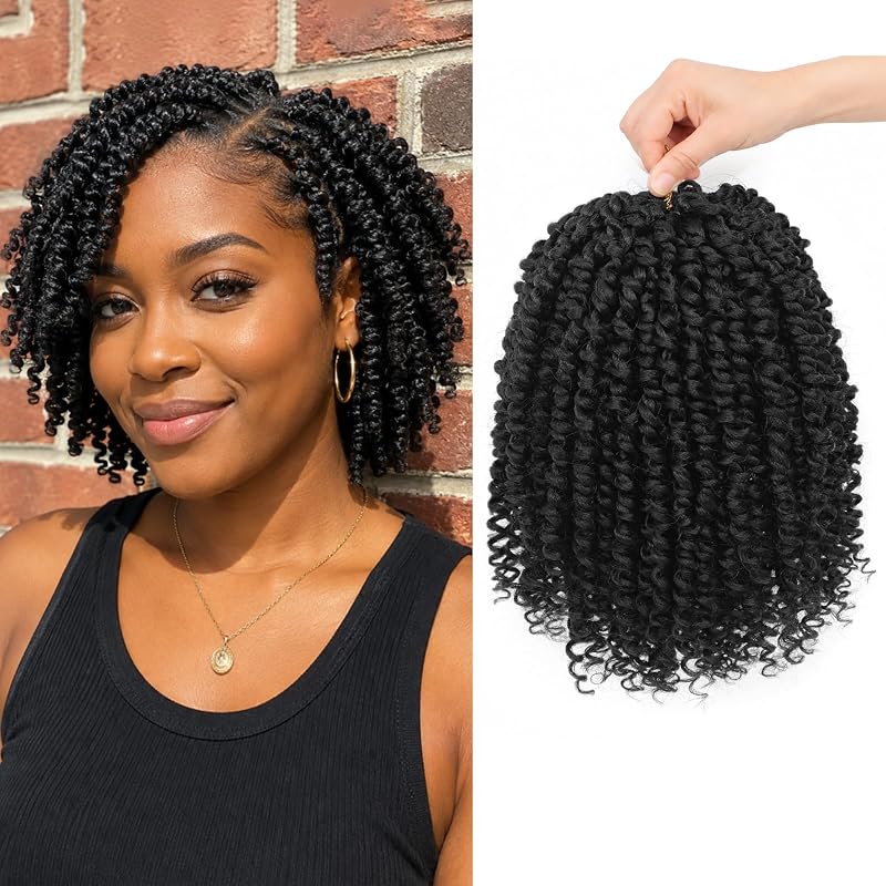 Pre-Twisted Passion Twist Crochet Hair 8 Inch for Black Women 8 Packs 1B