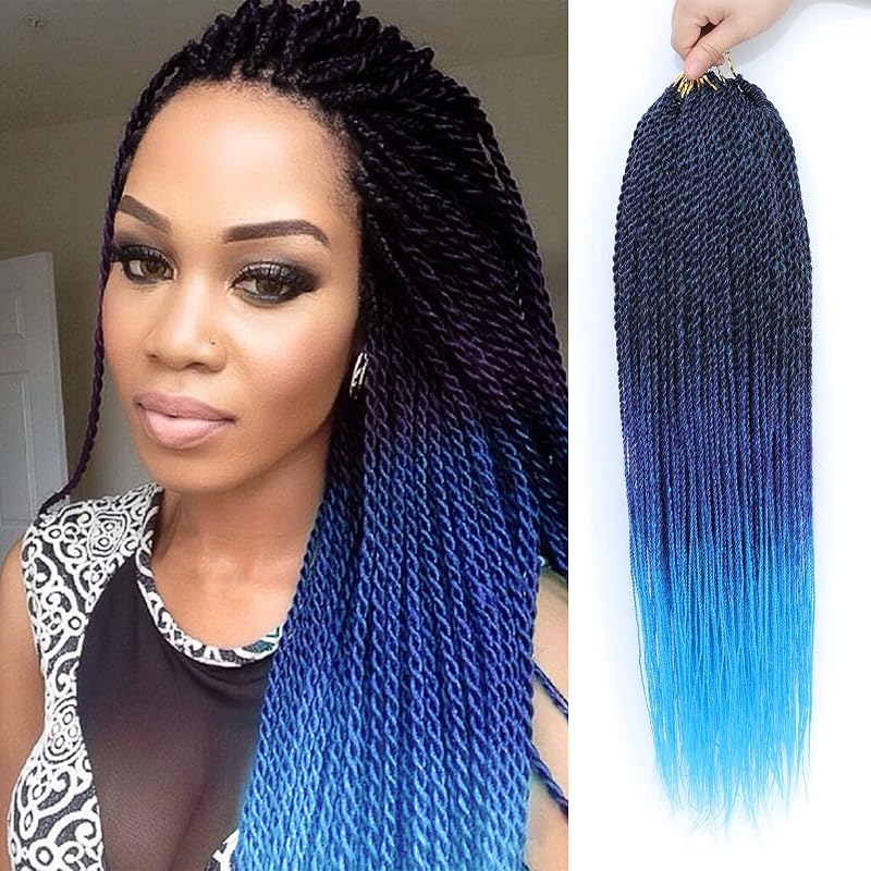 MOSINA Blue Crochet Hair, 18 Inch Senegalese Twist Crochet Hair Crochet Braid 8 Packs Straight Crochet Twist Hot Water Setting 35 Strands/Pack (18Inch,1B/PUR/BLUE)