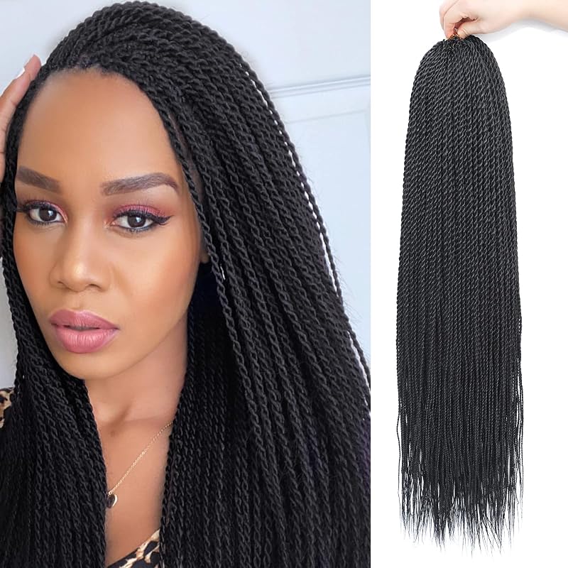 MOSINA Senegalese Twist Crochet Hair for Black Women 8 Packs Crochet Braid for Black Women 35 Strands/Pack Professional Synthetic Hair Pre Looped Crochet Hair(24 Inch,1B)